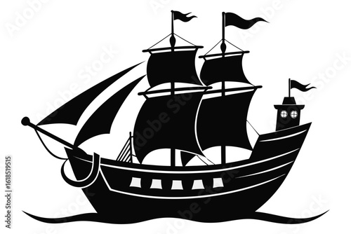 ship black and white silhouette