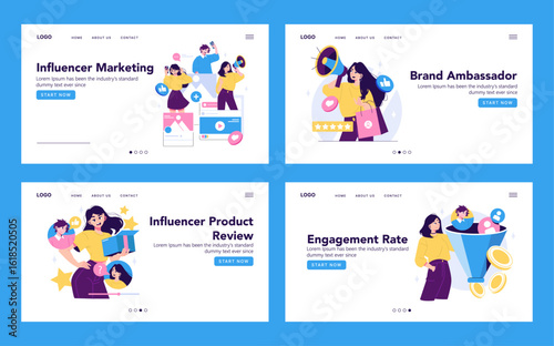 Influencer Marketing Vector Illustration Set with People