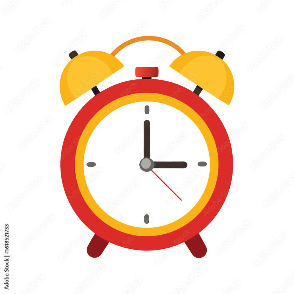 Classic red and yellow twin bell alarm clock illustration on white background Classic red and yellow twin bell alarm clock illustration on white background
