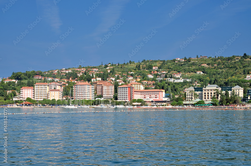 Fototapeta premium Seaside Resort,Spa and Health Resort Portoroz at slovenian adriatic Sea,Slovenia
