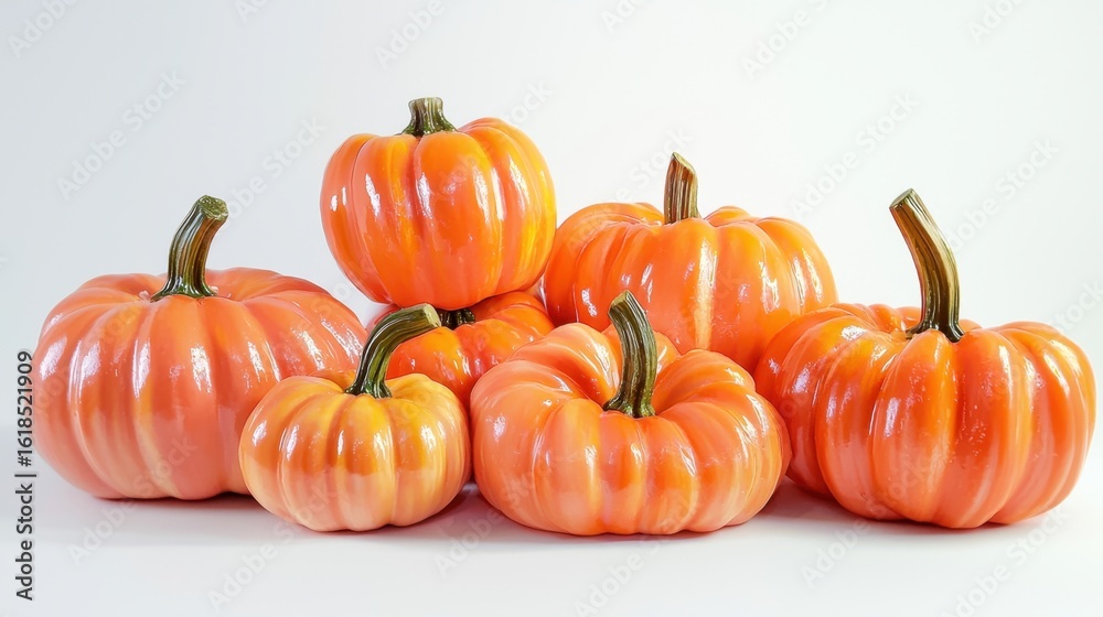 Obraz premium Decorative orange pumpkins arranged artistically against a neutral backdrop for seasonal celebration and decor