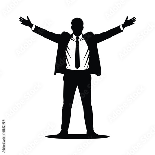 Silhouette of a businessman with arms outstretched celebrating success
