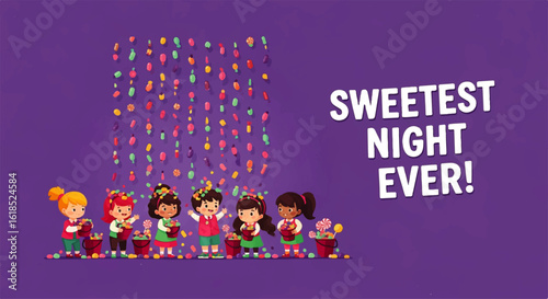 Children Collecting Candy on Sweetest Night Ever.