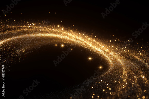 Magical Stardust Trail A Golden Glitter Swirl Across A Dark Abstract Background