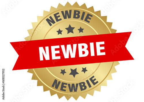 newbie. newbie round red and gold label isolated on transparent background