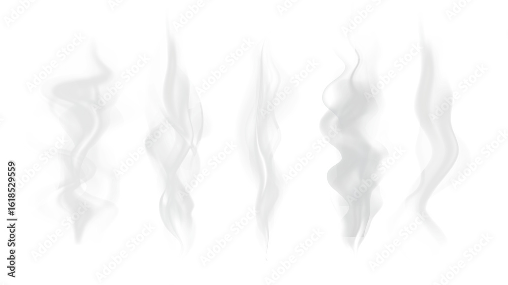 Fototapeta premium Realistic steam or smoke on hot tea, coffee, food. PNG Stock royalty free. 
