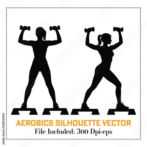 Aerobics silhouette vector set of women and men fitness workout exercise pose collection