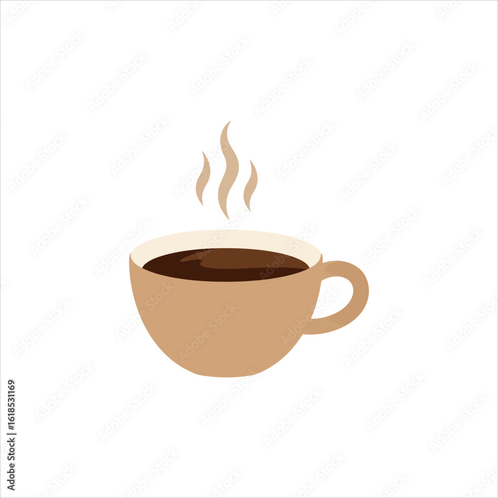 Fototapeta premium Simple illustration of a steaming cup of coffee in a brown mug drink