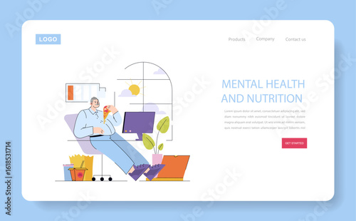 Man Enjoying Pizza During Work Break Vector Illustration