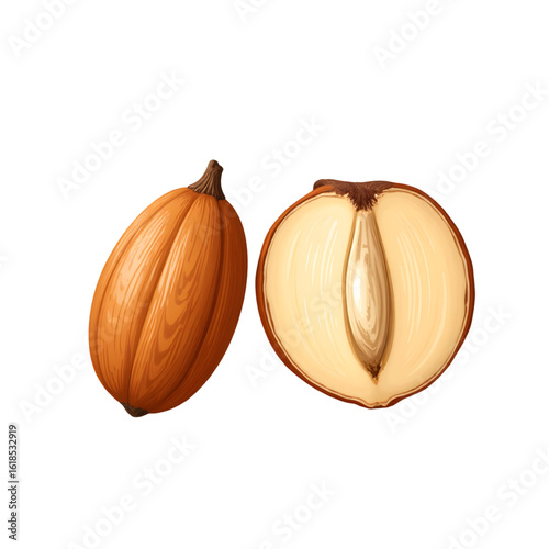 Whole and sliced hazelnut on a transparent background  