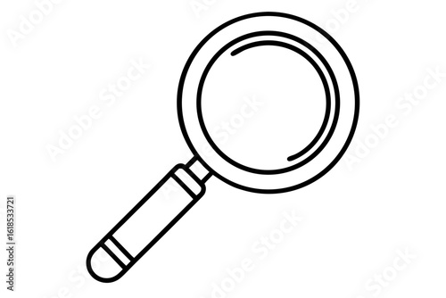 Magnifying glass icon showing a black optical tool for zoom and search on white background