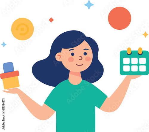 Girl Holding Floating Hologram Of Calendar Selecting Date