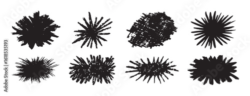 burst brush strokes vector set. grunge exploding shape text boxes. dirty distress texture shape set