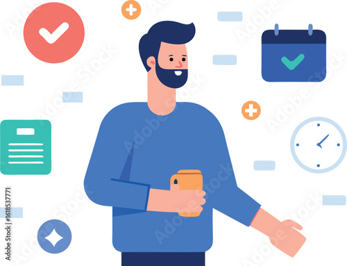 Man Using Smartwatch To Track Daily Tasks And Alerts