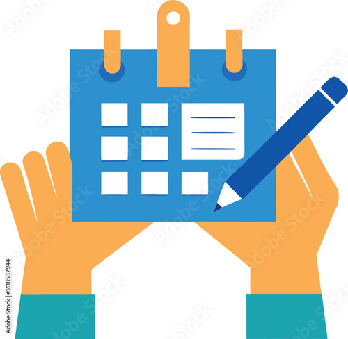 Minimal Design Of Hands Holding Calendar And Pen