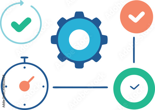 Minimal Illustration Of Checklist Gear And Stopwatch