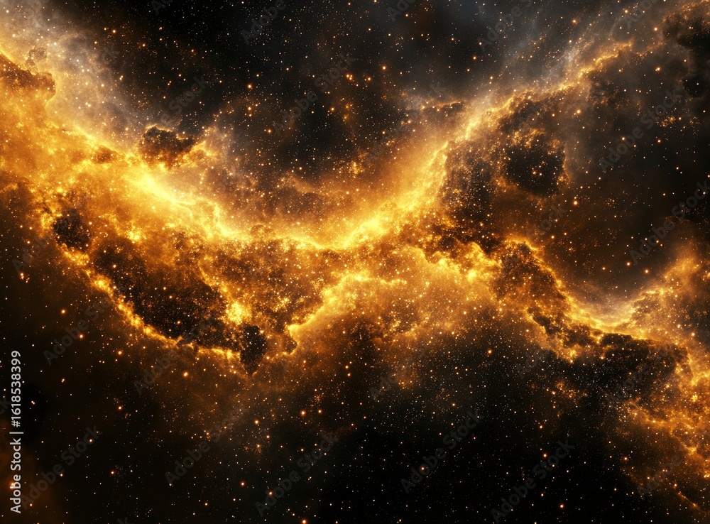 Fototapeta premium Golden Nebula: Celestial Dance of Light and Stardust
