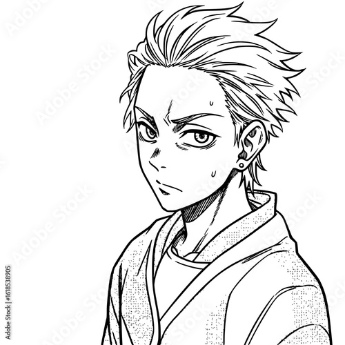 Anime young man with determined expression and spiky hair