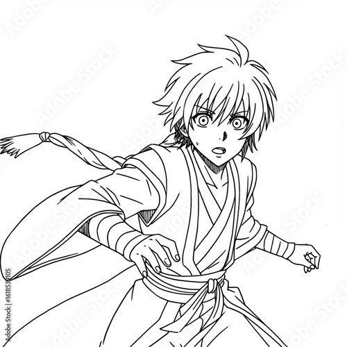 Anime boy with dynamic pose and expressive eyes
