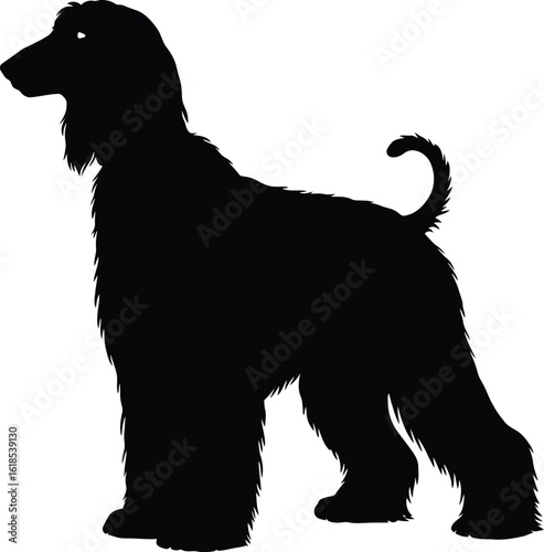 Black Afghan Hound dog silhouette vector, perfect for pet, breed, or animal-themed designs, showcasing the elegant and distinctive profile of this sighthound breed.