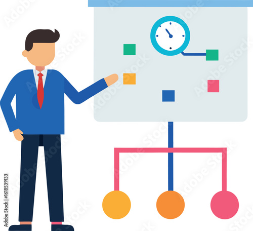 Time Management Coach Explaining Flowchart On Whiteboard