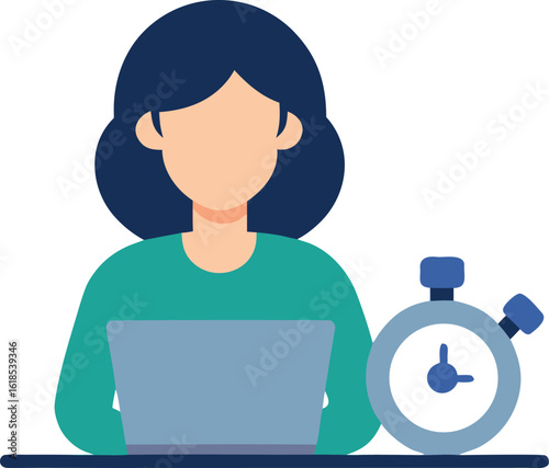 Woman Working On Laptop With Stopwatch Icon