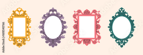 vintage decorative frames or borders. mirror different shapes. photo frames retro design. elegant style. hand drawn trendy elements