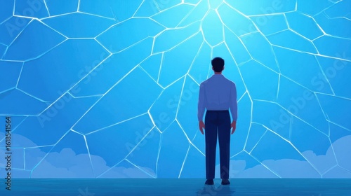 Wallpaper Mural Person Standing Before Shattered Glass Against a Bright Sky Torontodigital.ca