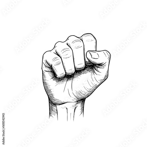 Fist raised in solidarity and protest gesture