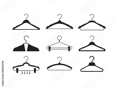 Collection of various clothing hangers silhouette vector isolated on white background