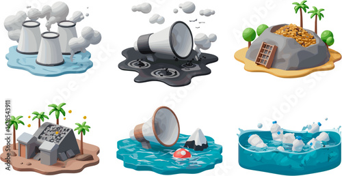 Environmental Issues Illustrated: Pollution, Disaster, and Waste Problems with Cartoonish Style