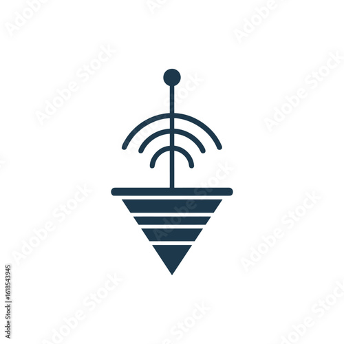 Abstract illustration of a wireless signal tower emitting waves, set against a minimalist background
