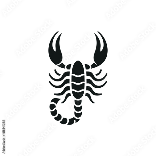 Black silhouette of a scorpion with detailed anatomy on a white background, ideal for educational use