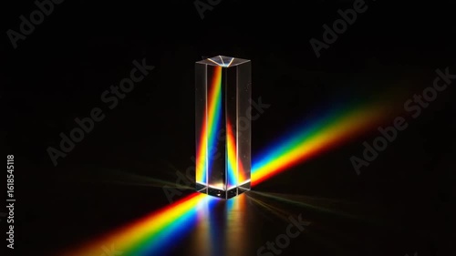 Light beam passing through glass prism creating rainbow spectrum  