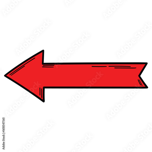 Hand-drawn cartoon red arrow pointing left on a white background.