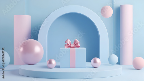 Pastel Gift Box on a Minimalist Geometric Pedestal
