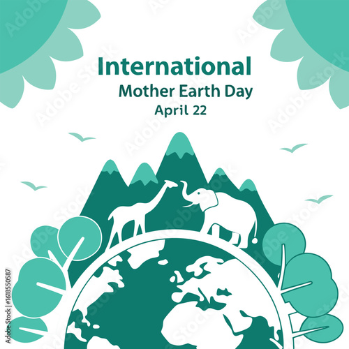 Vector art of international mother earth day with animals and planet