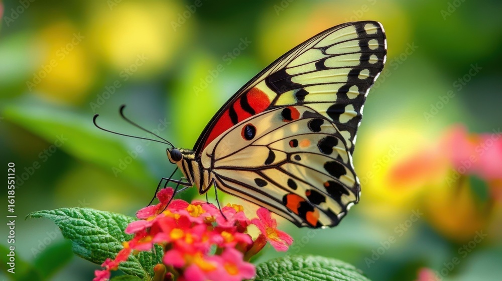 Obraz premium Colorful butterfly perched on vibrant flowers outdoors