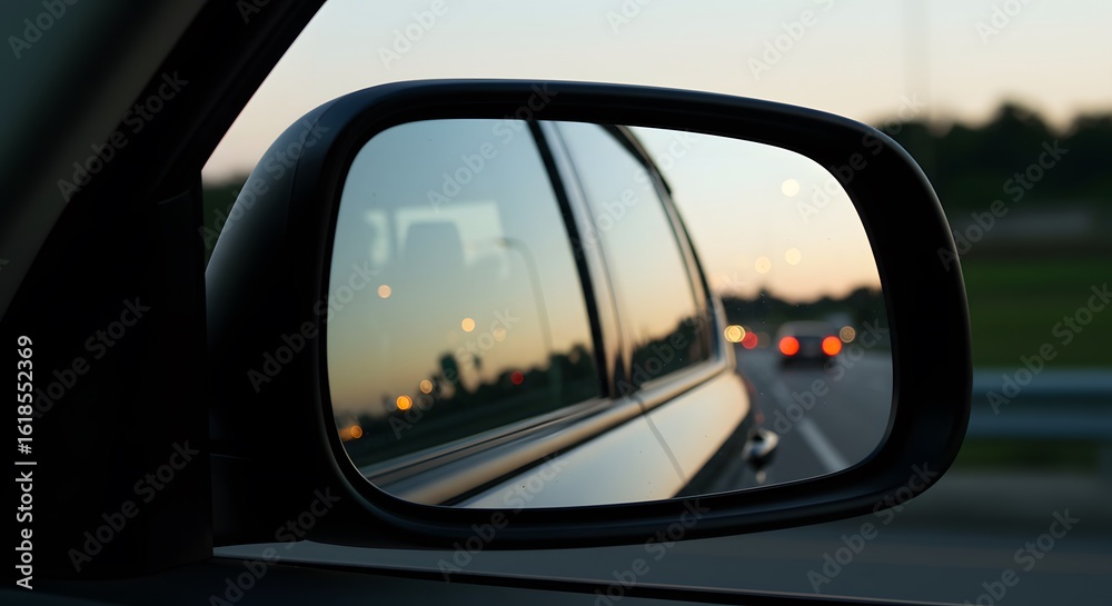 Car's wing mirror on road Car's wing mirror on road