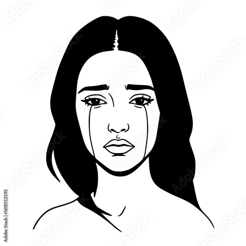 Woman crying with tears flowing down her cheeks
