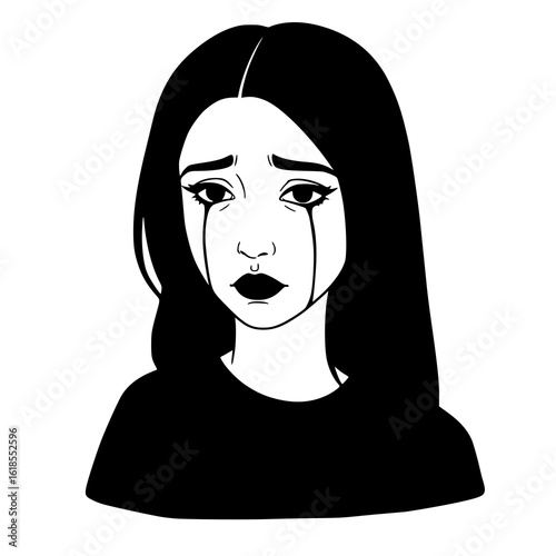 Sad woman crying black and white portrait