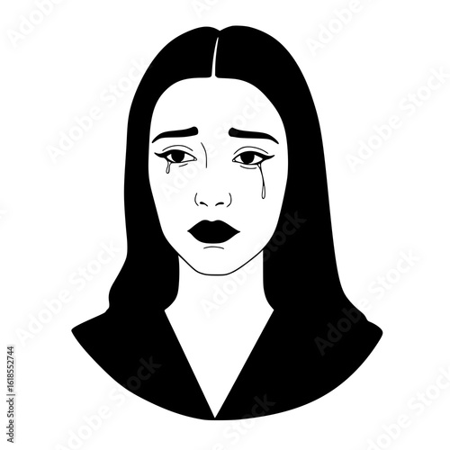 Woman's face weeping tears of sorrow