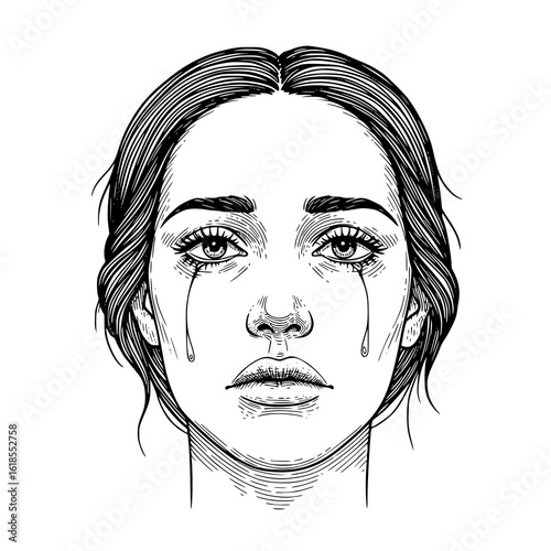 Woman's face crying with dramatic shading and detail