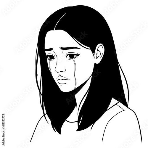 Sad woman crying with tears streaming down her face