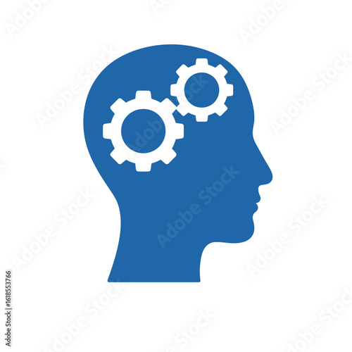 Wallpaper Mural Blue silhouette of a human head with two white gears inside, representing thought processes and problem-solving. Torontodigital.ca