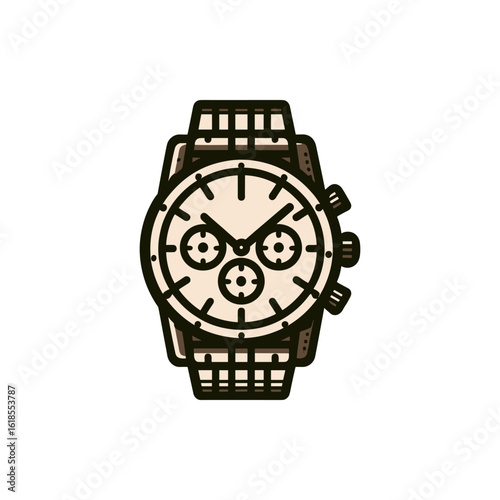 Stylish analog wristwatch with chronograph features, placed on a minimalist background