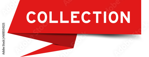 Red color speech banner with word collection on white background