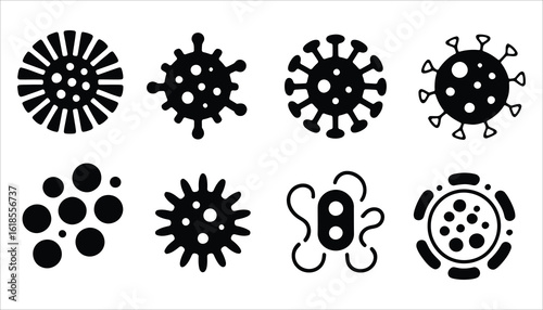 Virus and Germ Icon Set Vector in Black Silhouette Style on White Background