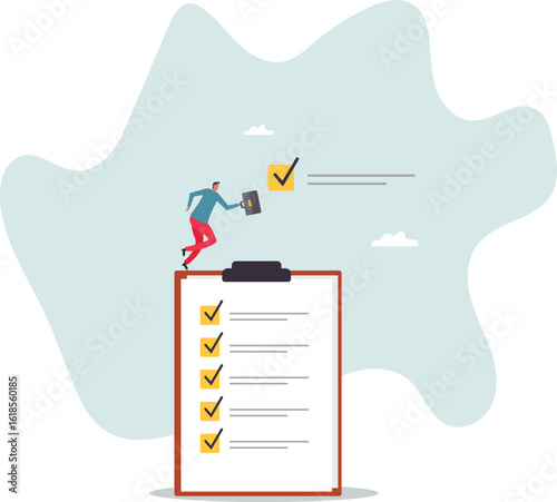 Complete checklist or finishing checkbox, task done within deadline,about a man and his life.