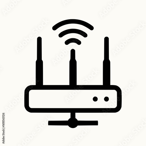 Router. Box with multiple antennas (3 total). Signal waves emanating